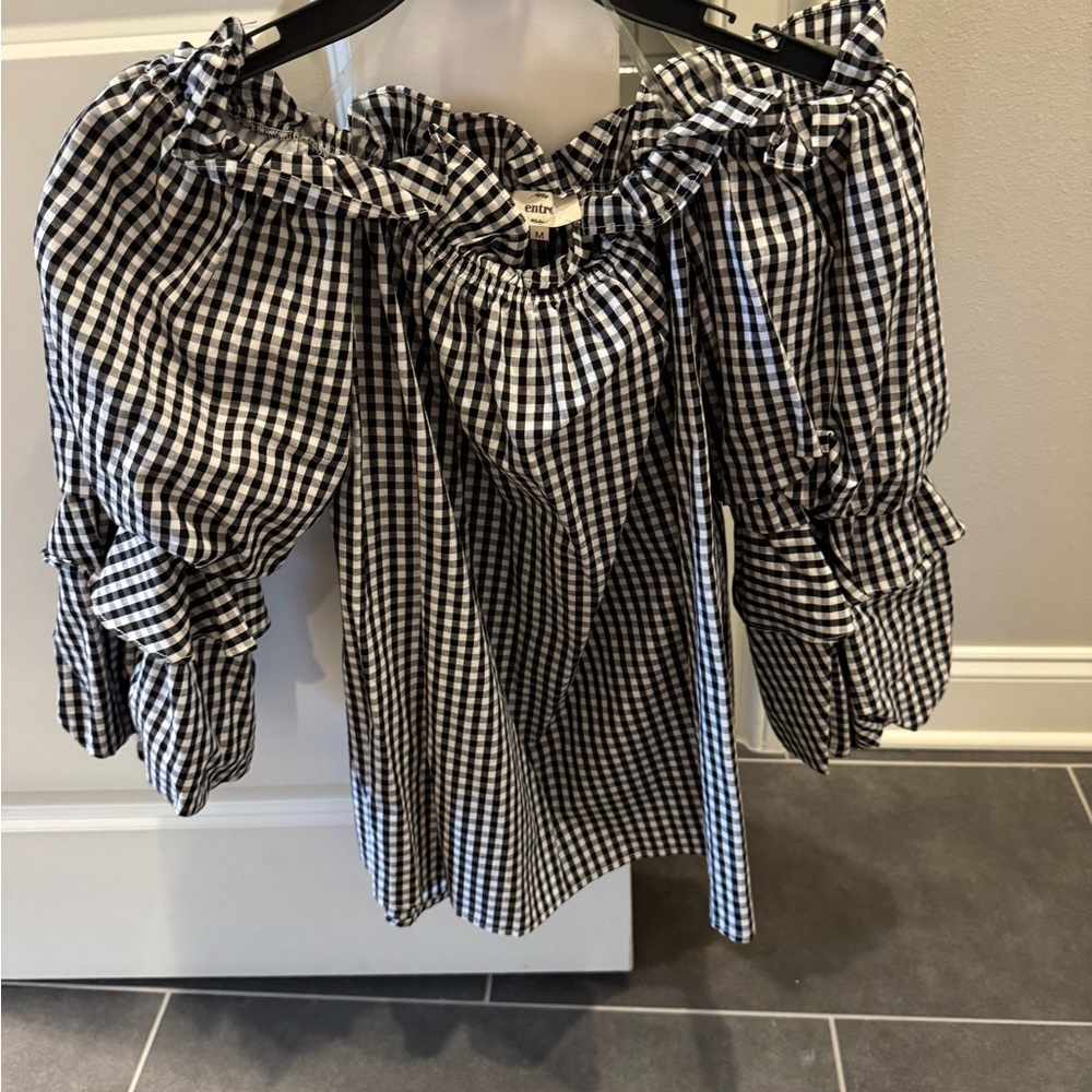 Entro Black and White Gingham Top